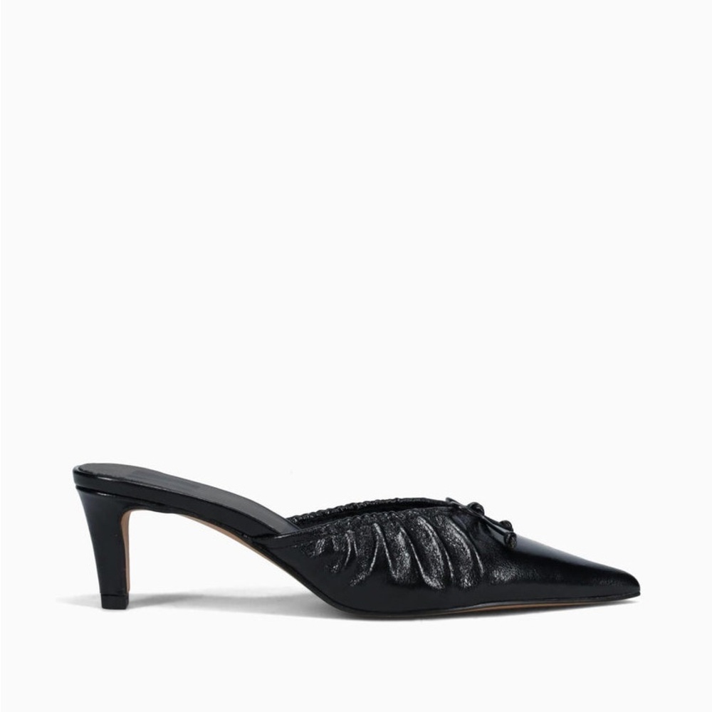Dolce Vita Black Kairi Mid Midnight Crinkle Mule Heels - Picture 2 of 8